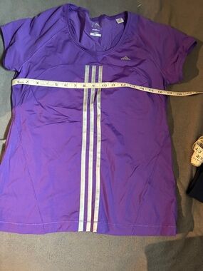 adidas Purple Workout Tee with Silver Three-Stripes